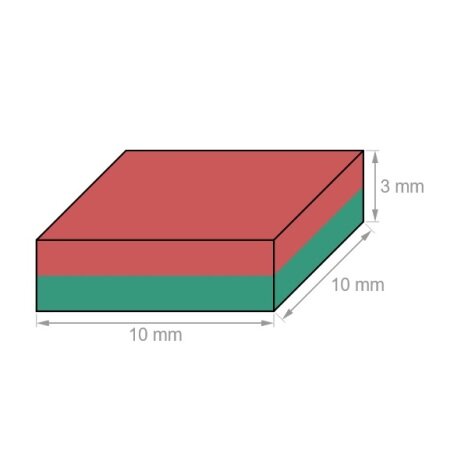 Magnet neodim bloc, 10x10x3 mm, putere 1,7 kg, N42